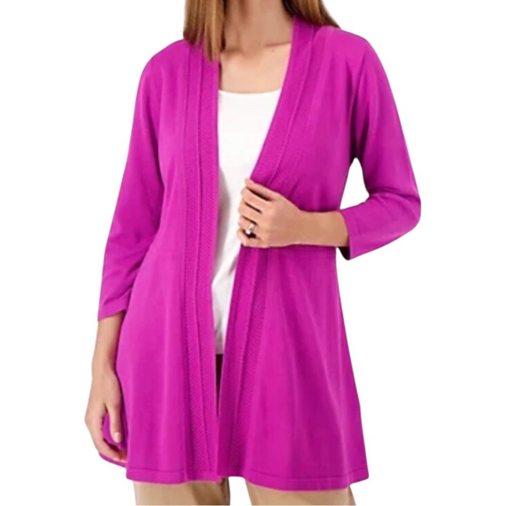 Isaac Mizrahi Live! Chevron Stitch Swing Sweater Cardigan In Summer Plum. 2X